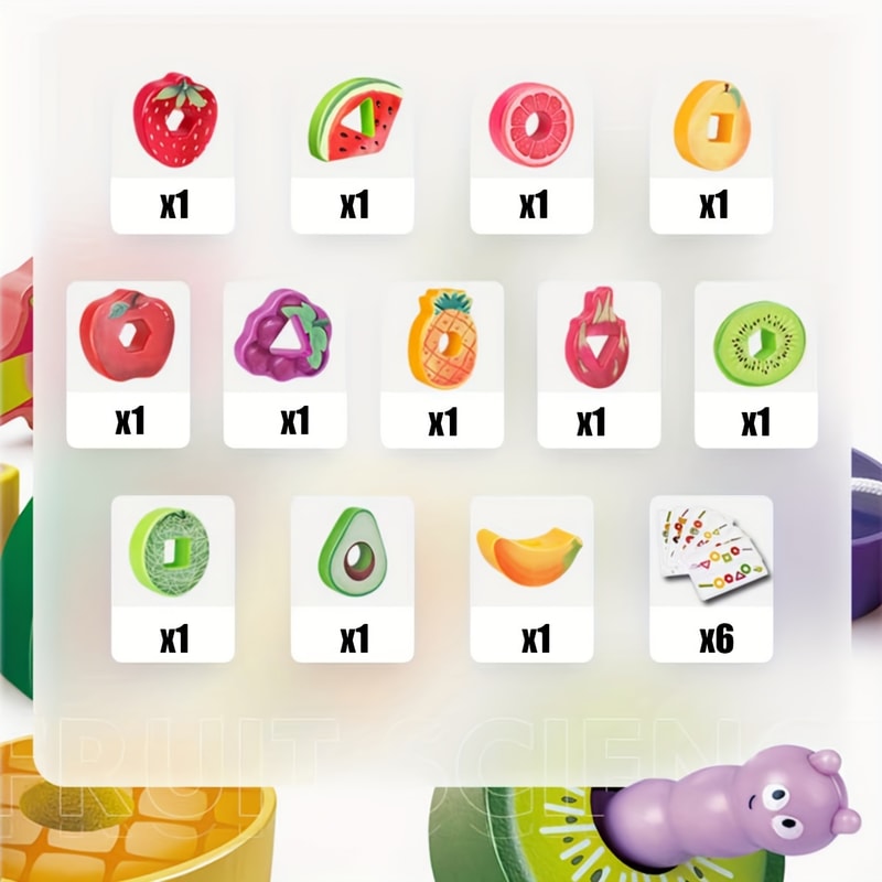 Montessori Wooden Animals Caterpillar Eat Fruits, Toddler Preschool Lacing Toys for Kids