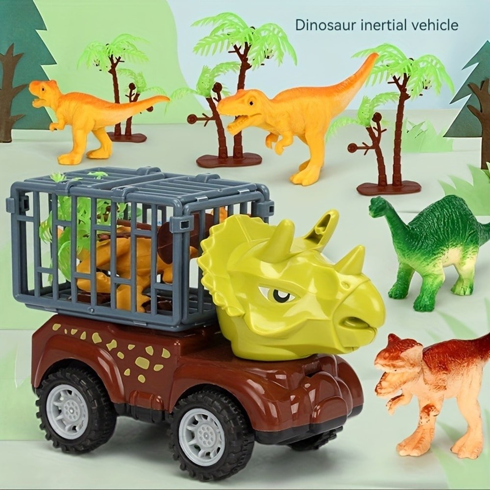 Dinosaur Transport Truck For Kids Friction Powered Dinosaur Toys Pull Back Dino Cars For Boys 4