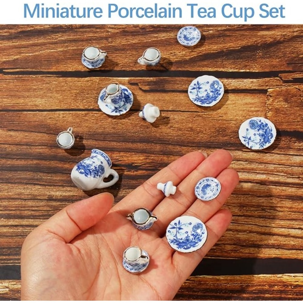 Mini Ceramic Tea Set For Kids Dollhouse Play Toy Cups Plates Dishes Gift Idea 2