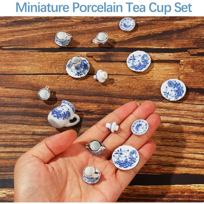 Mini Ceramic Tea Set For Kids Dollhouse Play Toy Cups Plates Dishes Gift Idea 2