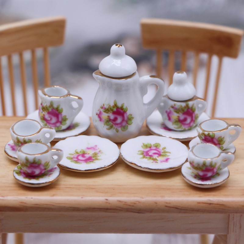 Mini Ceramic Tea Set For Kids Dollhouse Play Toy Cups Plates Dishes Gift Idea 7
