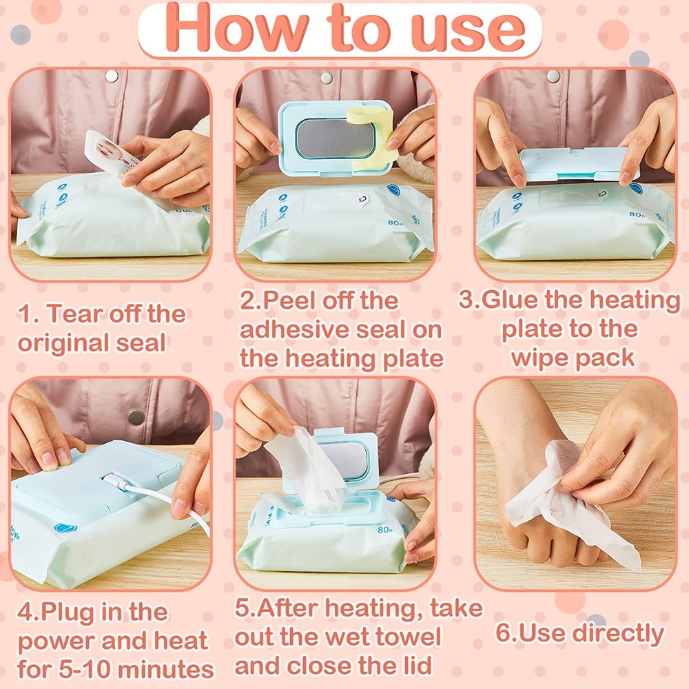 Portable USB Baby Wipe Warmer, Wet Wipes Dispenser Holder, Reusable Baby Wipes Heater for Travel, Newborn Care