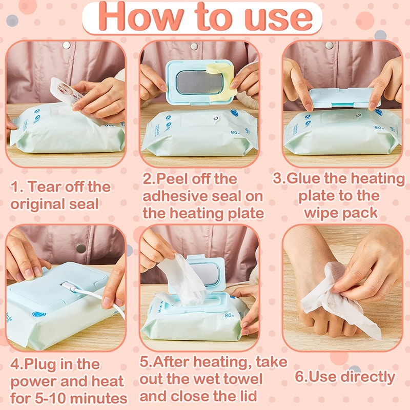 Portable USB Baby Wipe Warmer, Wet Wipes Dispenser Holder, Reusable Baby Wipes Heater for Travel, Newborn Care