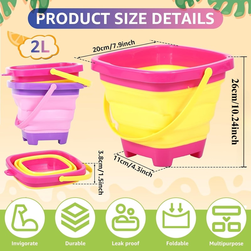 Foldable Silicone Beach Bucket For Kids Portable Collapsible Sand Toys For Summer Fun 1