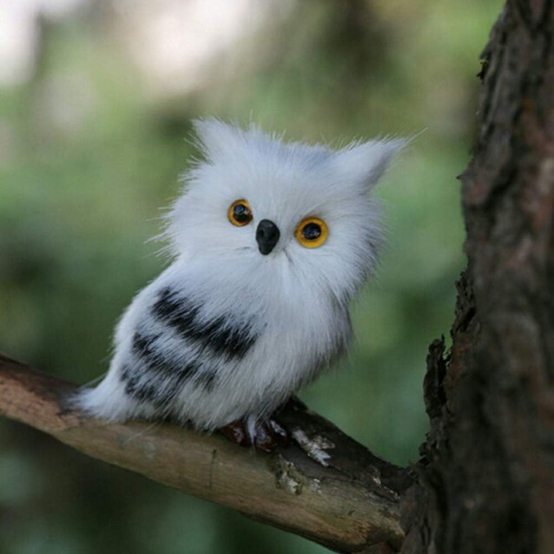 White Black Furry Plush Christmas Owl Ornament – Cute Baby Owl for Holiday Decor