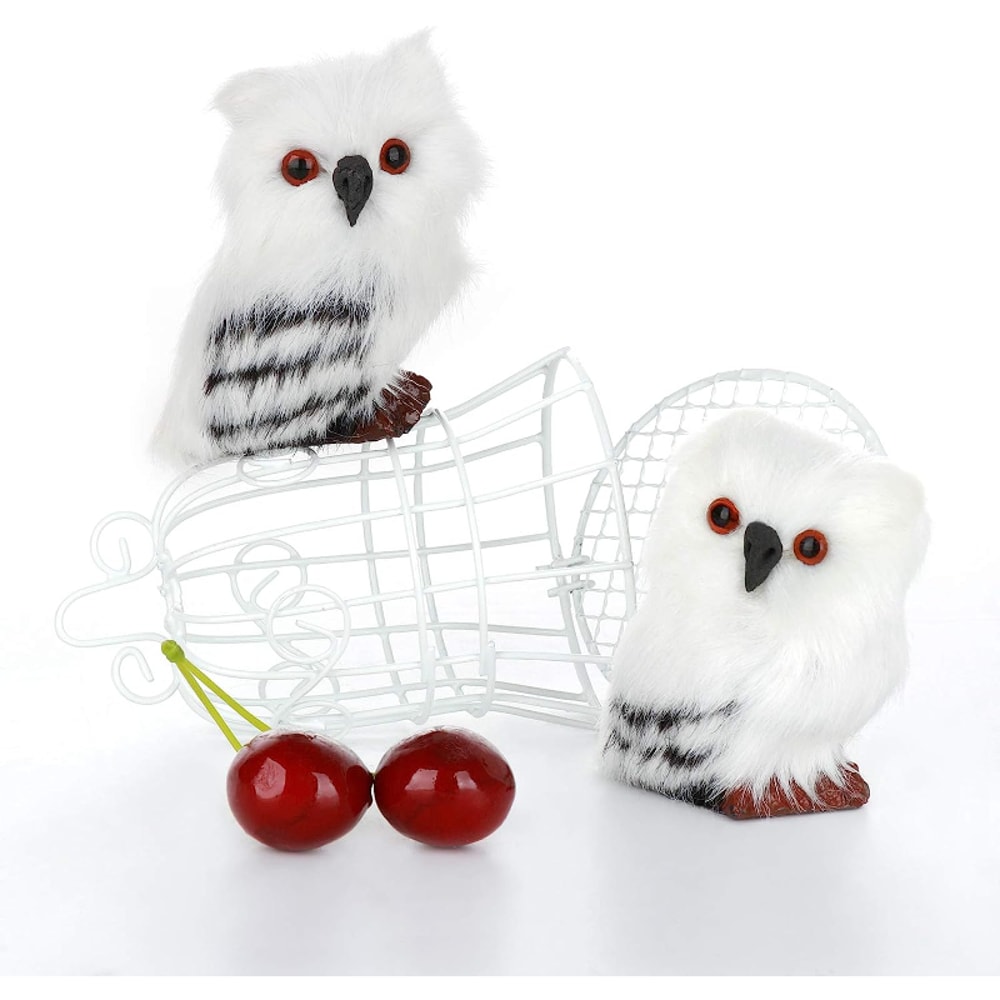 White Black Furry Plush Christmas Owl Ornament – Cute Baby Owl for Holiday Decor