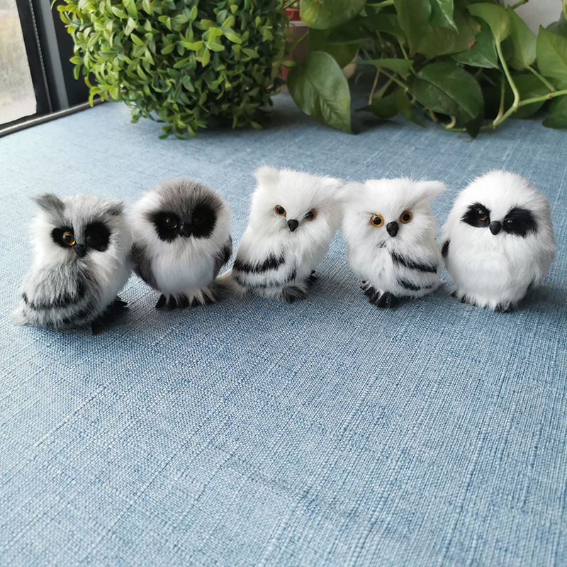 White Black Furry Plush Christmas Owl Ornament – Cute Baby Owl for Holiday Decor