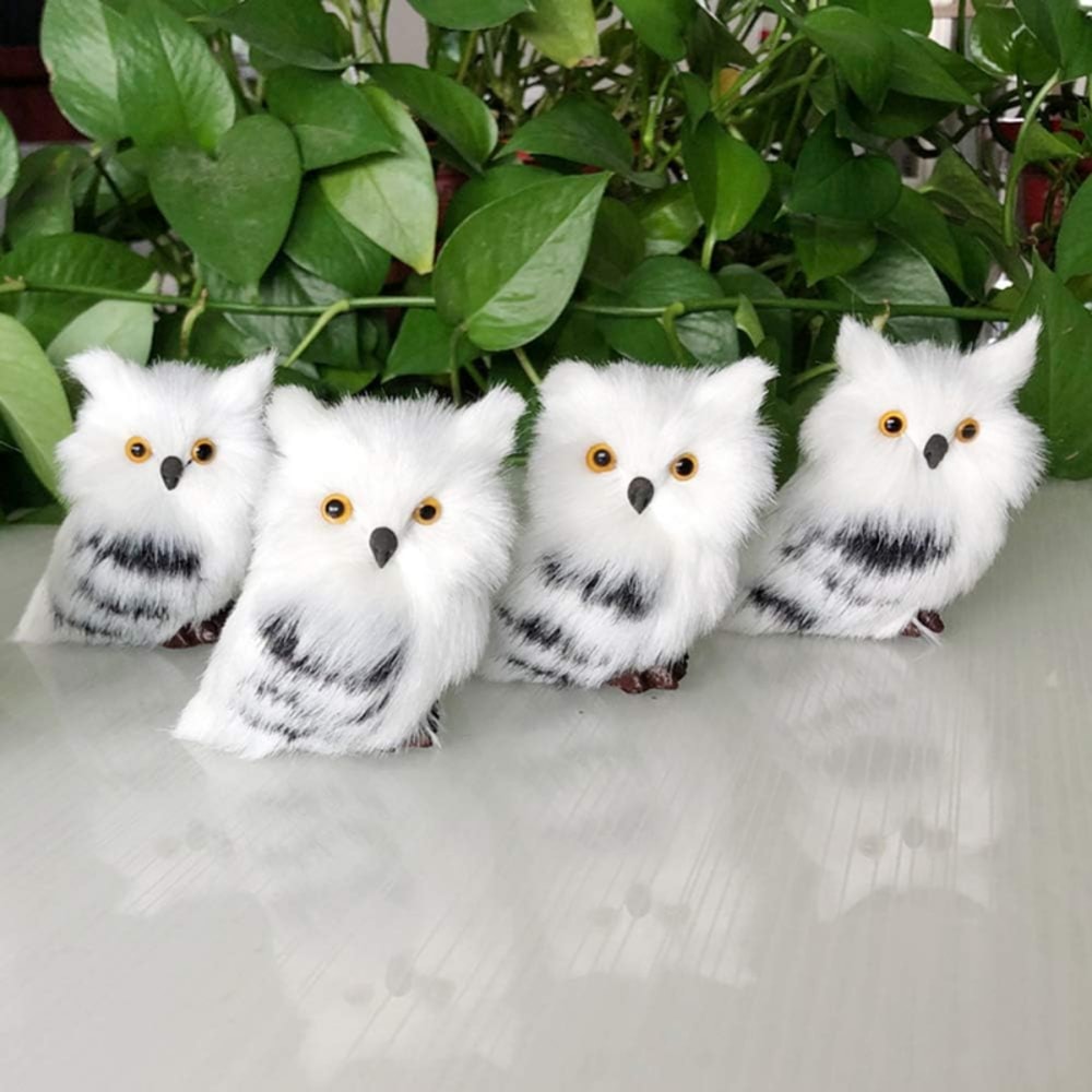 White Black Furry Plush Christmas Owl Ornament – Cute Baby Owl for Holiday Decor