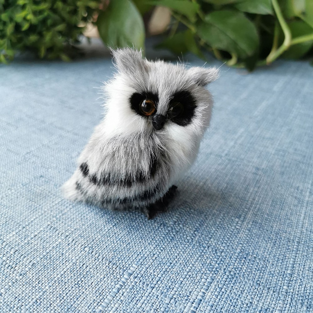 White Black Furry Plush Christmas Owl Ornament – Cute Baby Owl for Holiday Decor