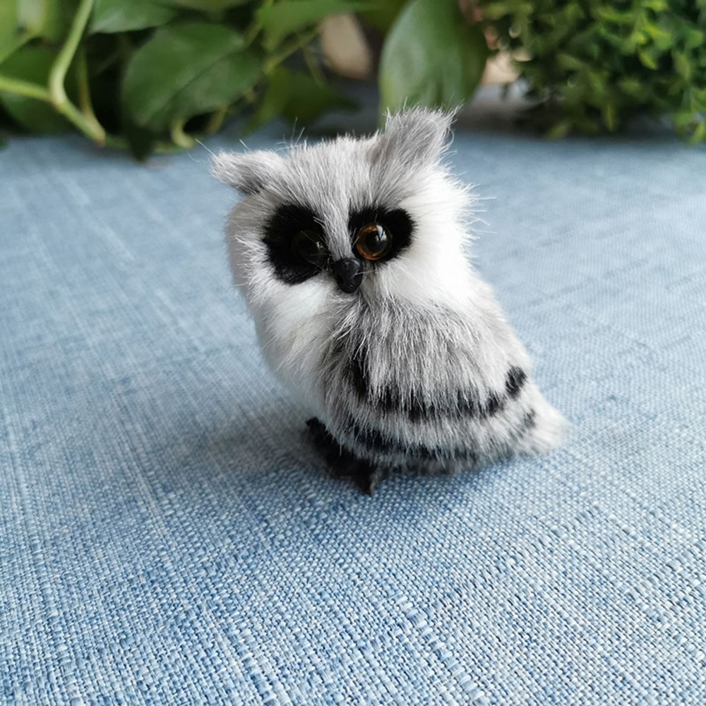 White Black Furry Plush Christmas Owl Ornament – Cute Baby Owl for Holiday Decor