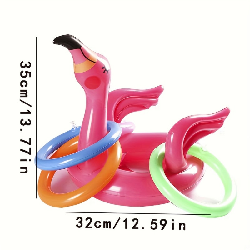 Pink Inflatable Flamingo Ring Toss Game – Fun Party Toy for Kids with Random Color Rings