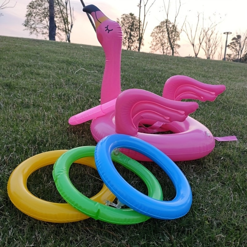 Pink Inflatable Flamingo Ring Toss Game – Fun Party Toy for Kids with Random Color Rings