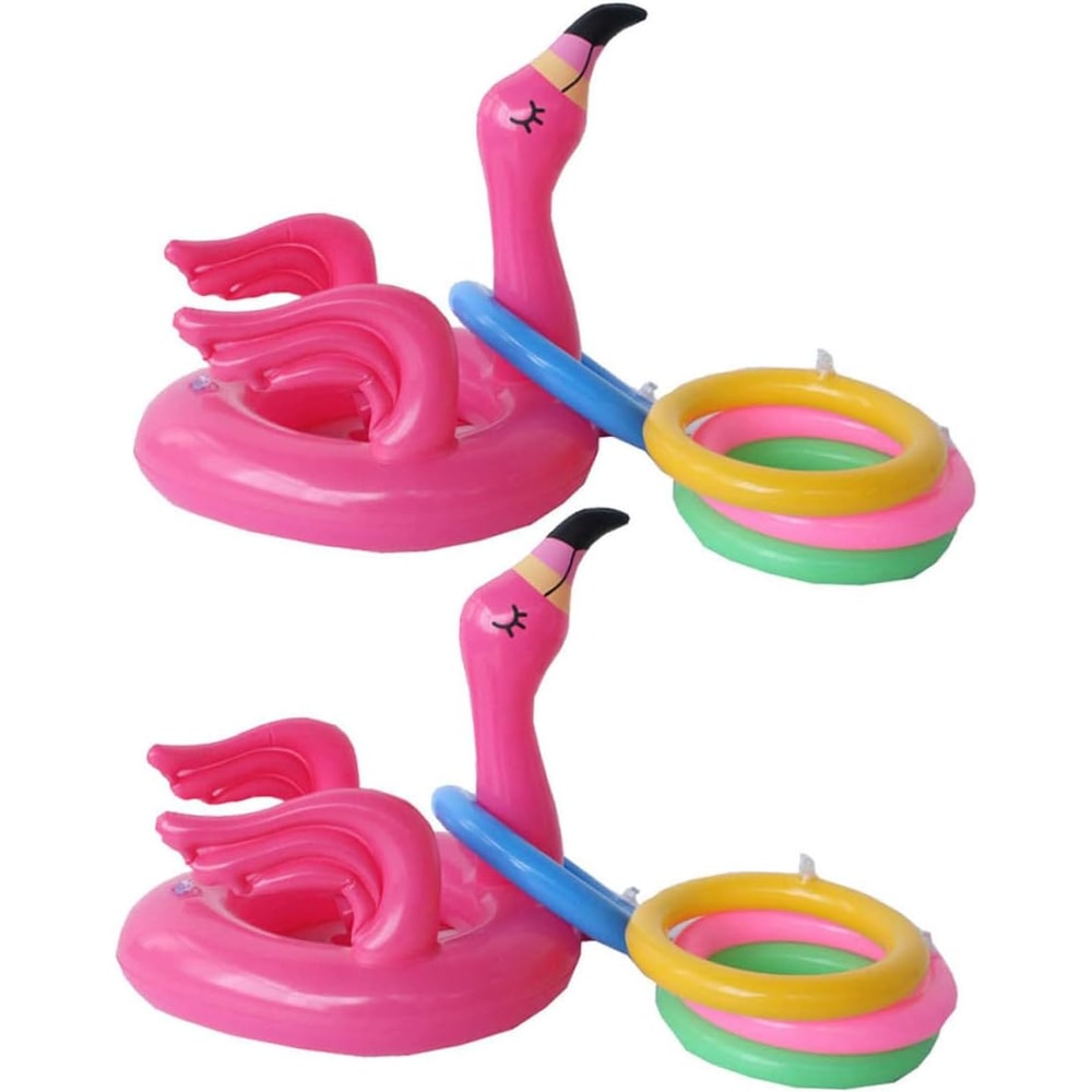 Pink Inflatable Flamingo Ring Toss Game – Fun Party Toy for Kids with Random Color Rings