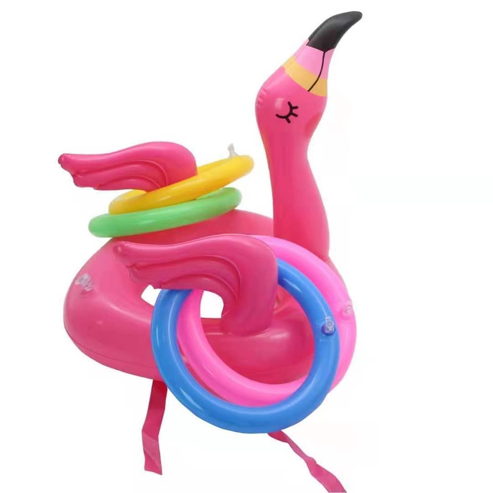 Pink Inflatable Flamingo Ring Toss Game – Fun Party Toy for Kids with Random Color Rings