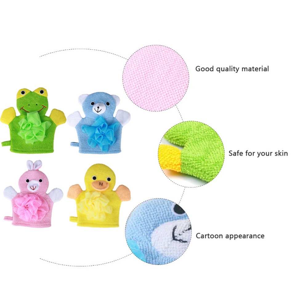 Cute Animal Kids Bath Gloves Soft Cartoon Bath Mitt And Sponge For Fun Gentle Bath Time 4