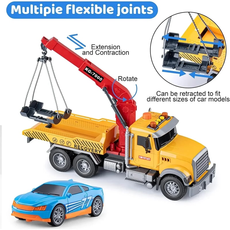 Tow Truck Toy for Kids – Friction Powered Tow Vehicle with Light & Sound, Trailer & Hook, Ideal for Boys