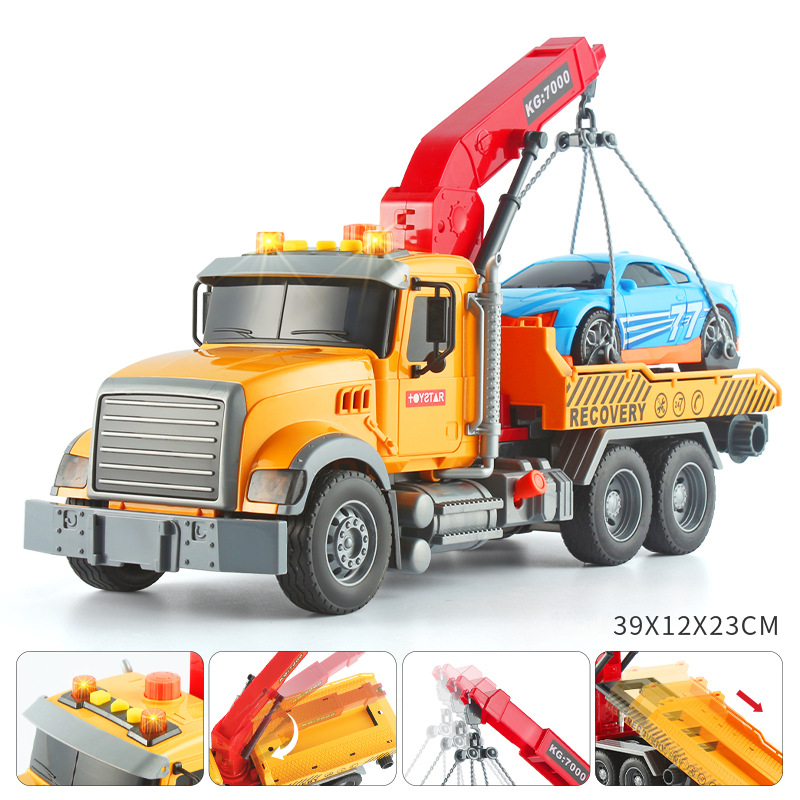 Tow Truck Toy for Kids – Friction Powered Tow Vehicle with Light & Sound, Trailer & Hook, Ideal for Boys