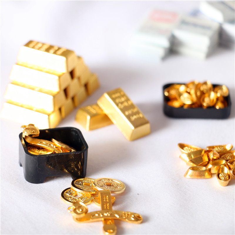Miniature Gold Ingot Fortune Coin Dollhouse Decor Set For Feng Shui Pretend Play Simulation 1
