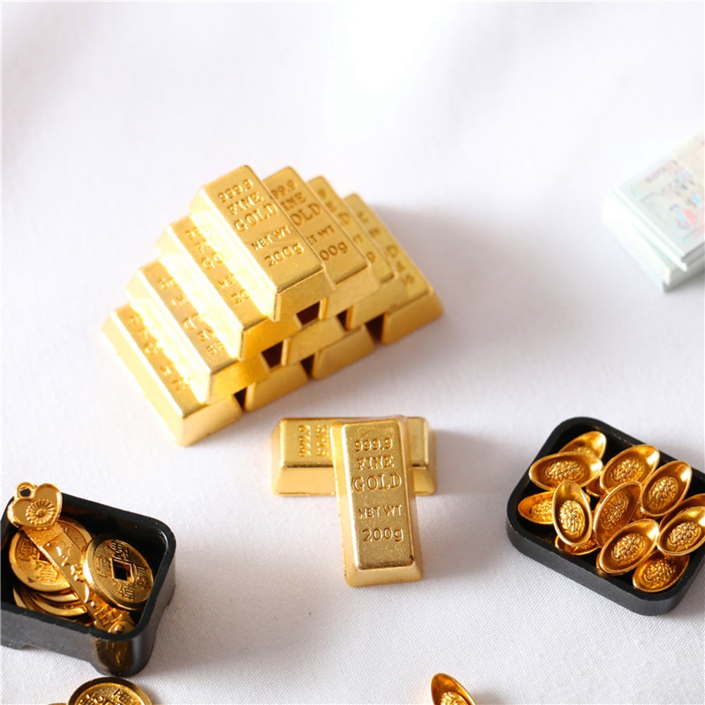 Miniature Gold Ingot Fortune Coin Dollhouse Decor Set For Feng Shui Pretend Play Simulation 2