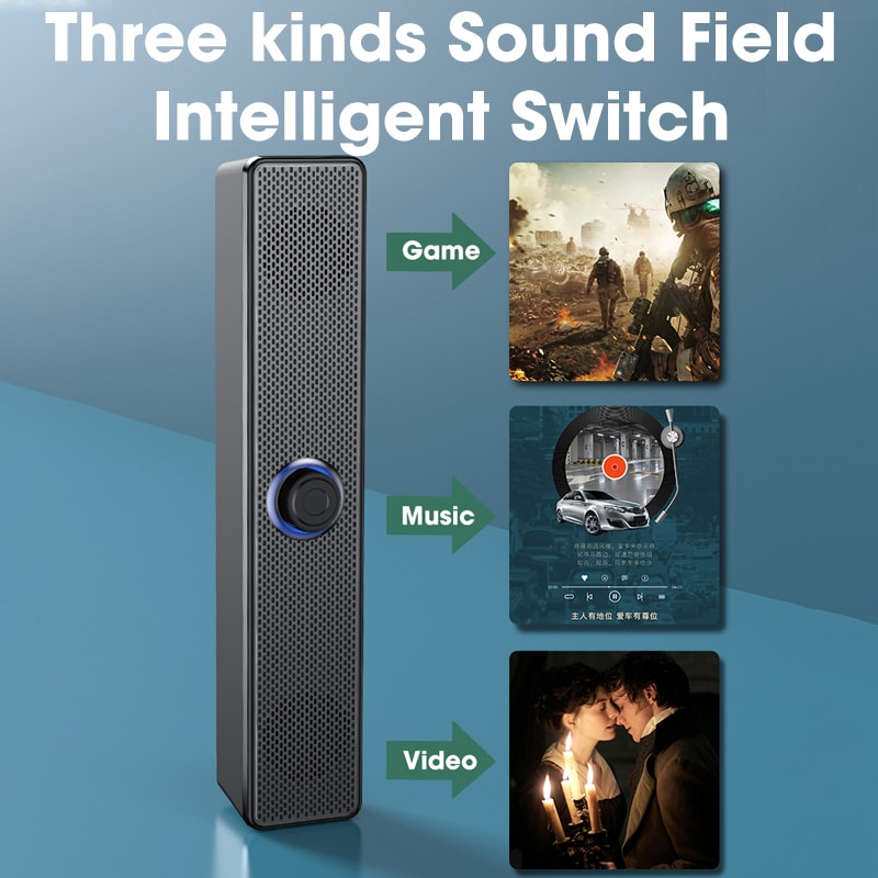 Bluetooth 4D Surround Sound Speaker with Deep Bass Soundbar for TV and PC
