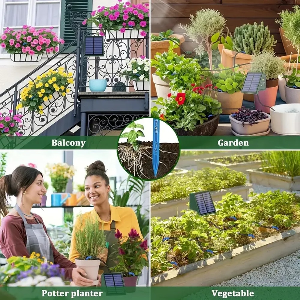 Solar Powered Drip Irrigation System for Automatic Plant Watering DIY Garden Kit
