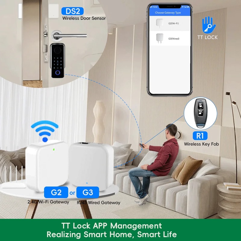 TT LOCK G2 Wireless WiFi Gateway Hub with RJ45 & Key Fob Remote Control