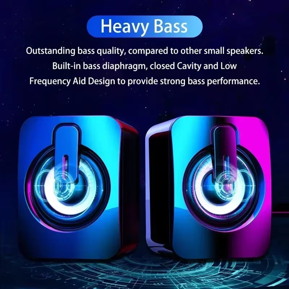 USB Wired HIFI Stereo Speakers With Microphone LED Light For Desktop PC 2