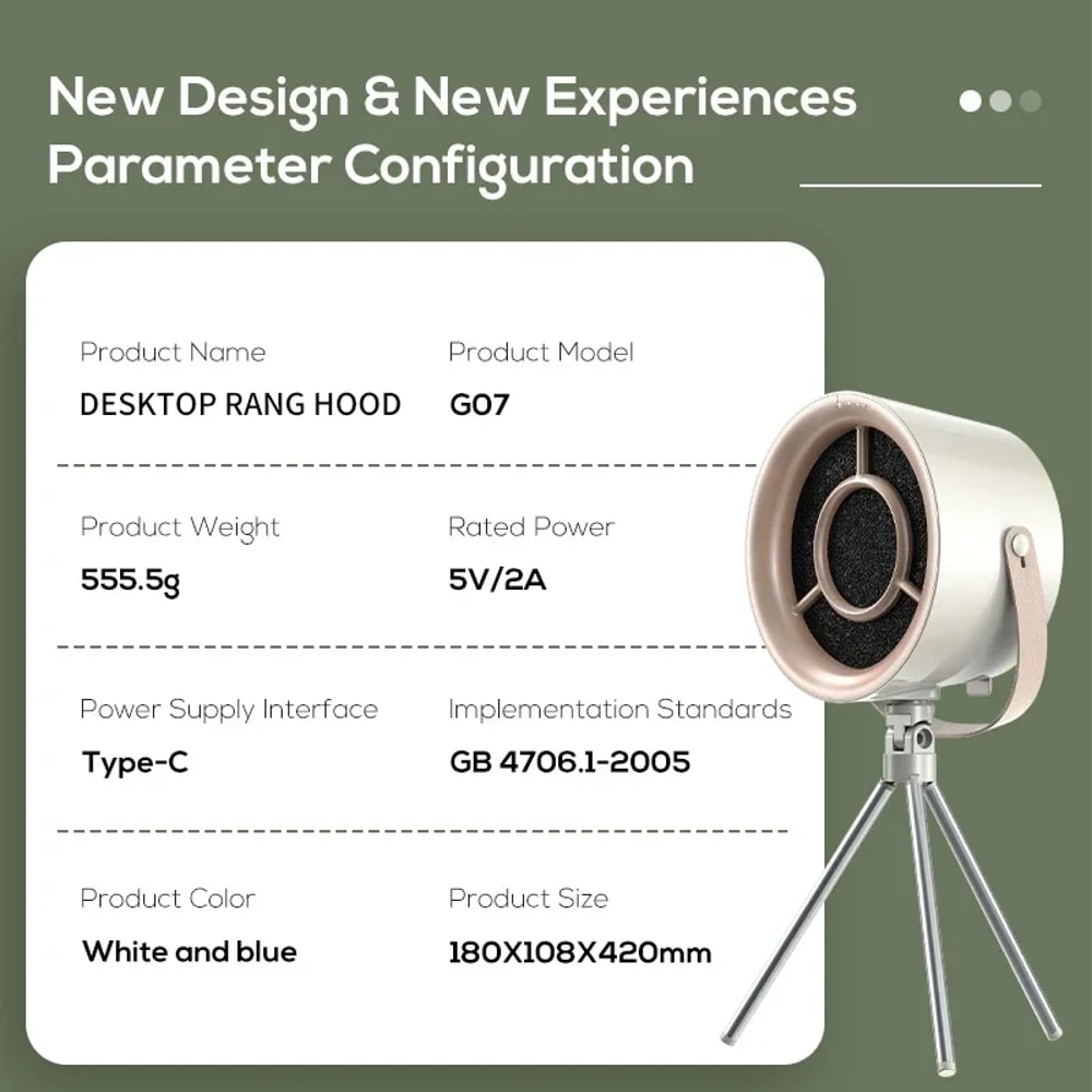 USB Desktop Range Hood Mini Portable -Speed Kitchen Exhaust Fan with Removable Filter for Barbecue Cooking – Ideal