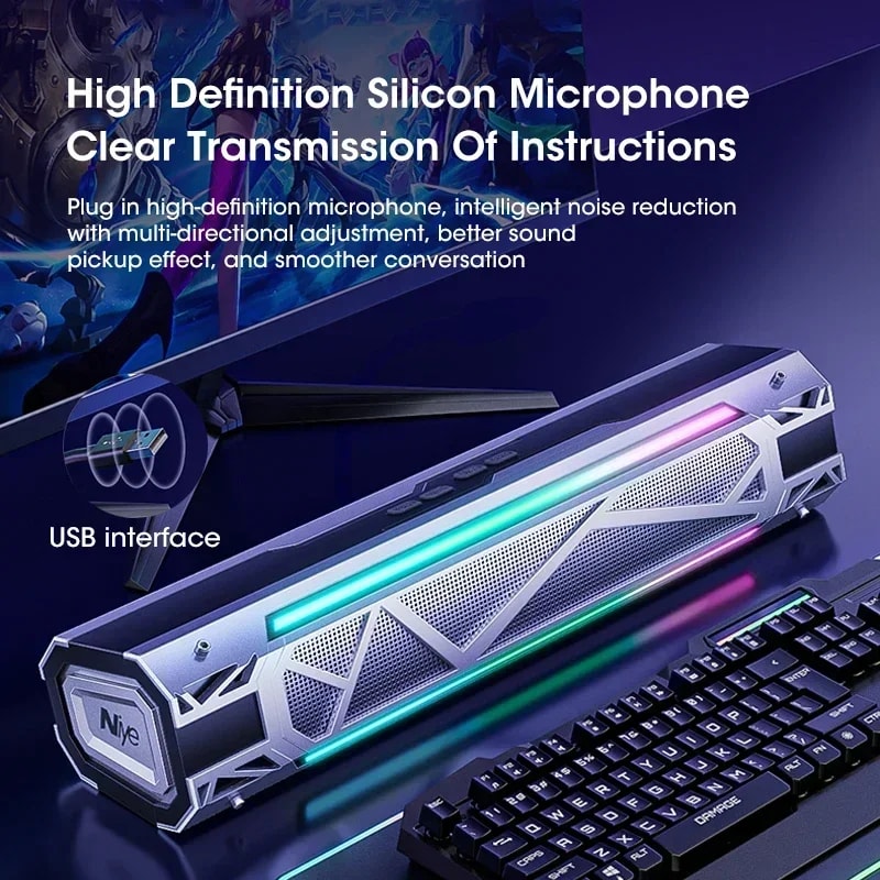 Niye Bluetooth Computer Speaker With RGB Lighting Surround Sound Subwoofer Wired USB Powered Audi 4