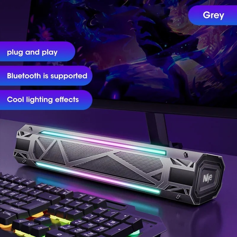 Niye Bluetooth Computer Speaker With RGB Lighting Surround Sound Subwoofer Wired USB Powered Audi 6