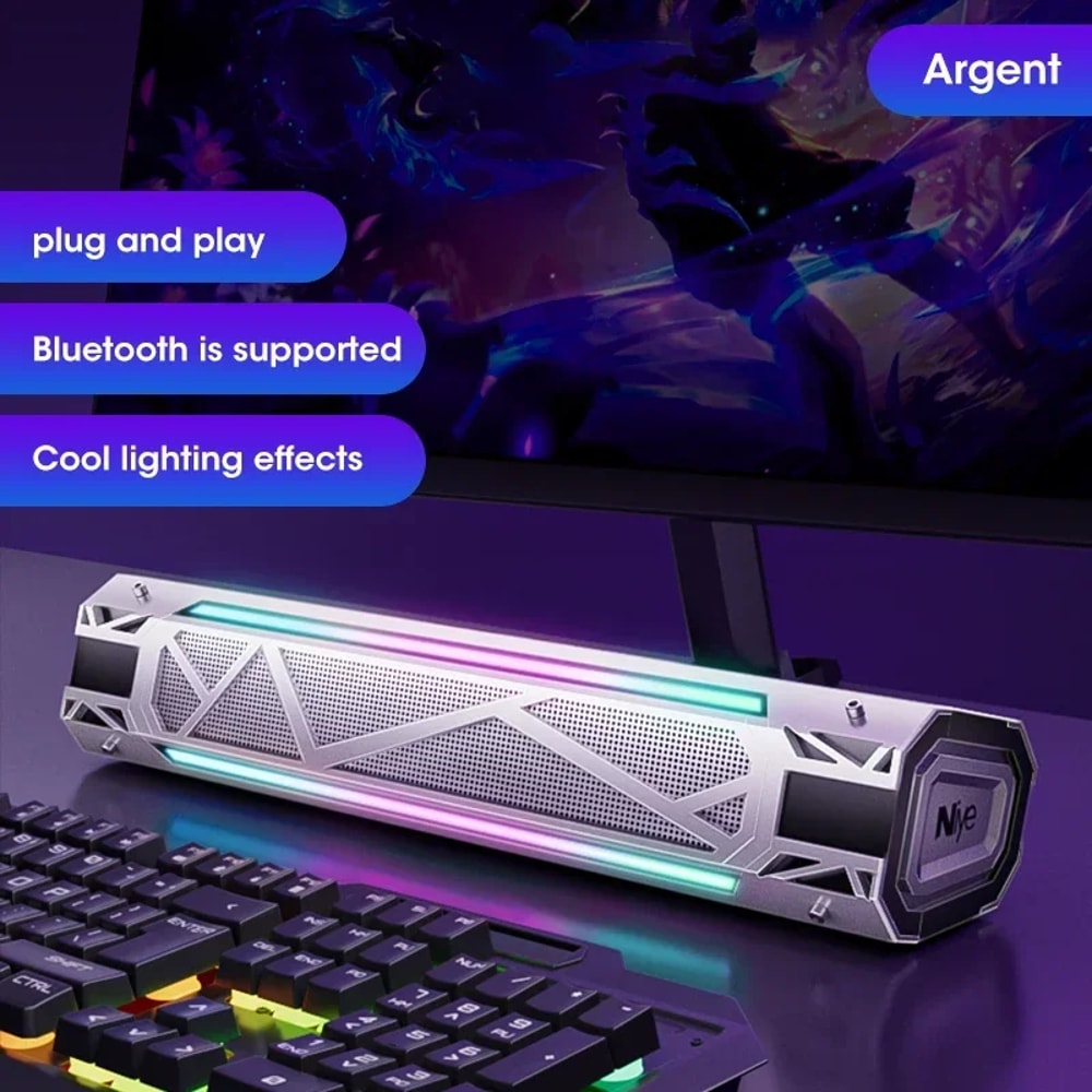Niye Bluetooth Computer Speaker With RGB Lighting Surround Sound Subwoofer Wired USB Powered Audi 7
