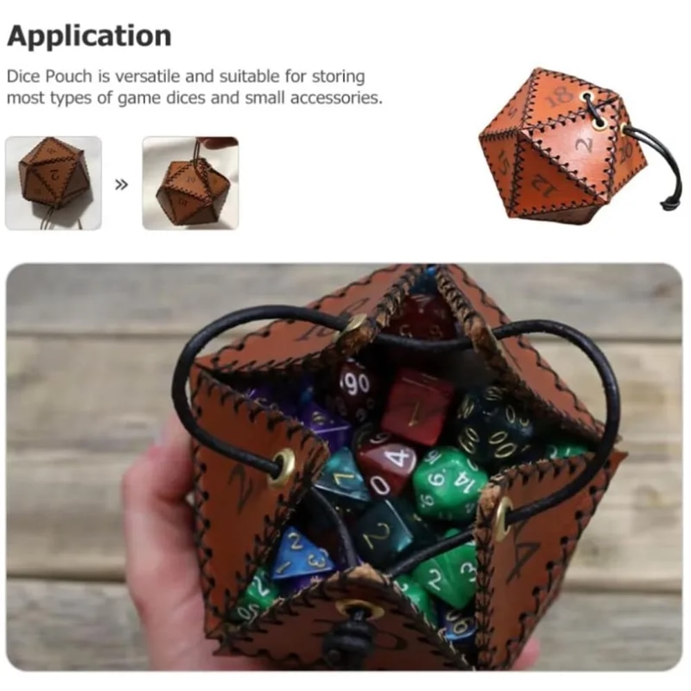 PU Leather Dice Bag Premium Brown Polyhedral Dice Pouch For DND Tabletop Gaming Portable Drawstri 1