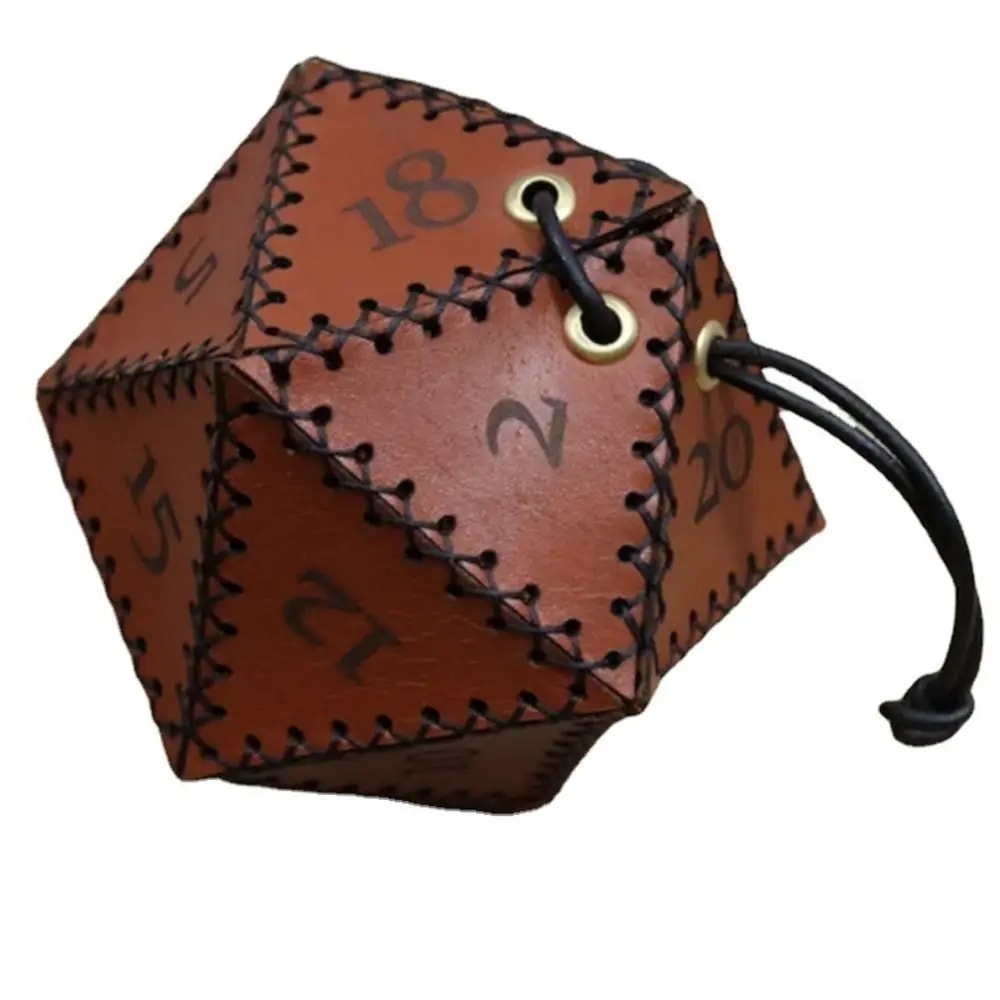 PU Leather Dice Bag Premium Brown Polyhedral Dice Pouch For DND Tabletop Gaming Portable Drawstri 3