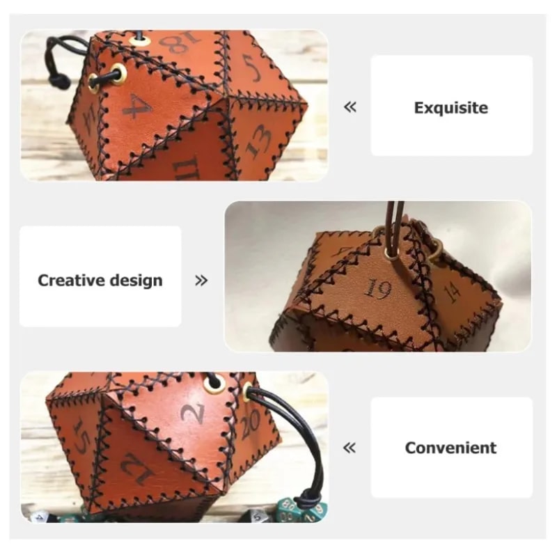 PU Leather Dice Bag Premium Brown Polyhedral Dice Pouch For DND Tabletop Gaming Portable Drawstri 4