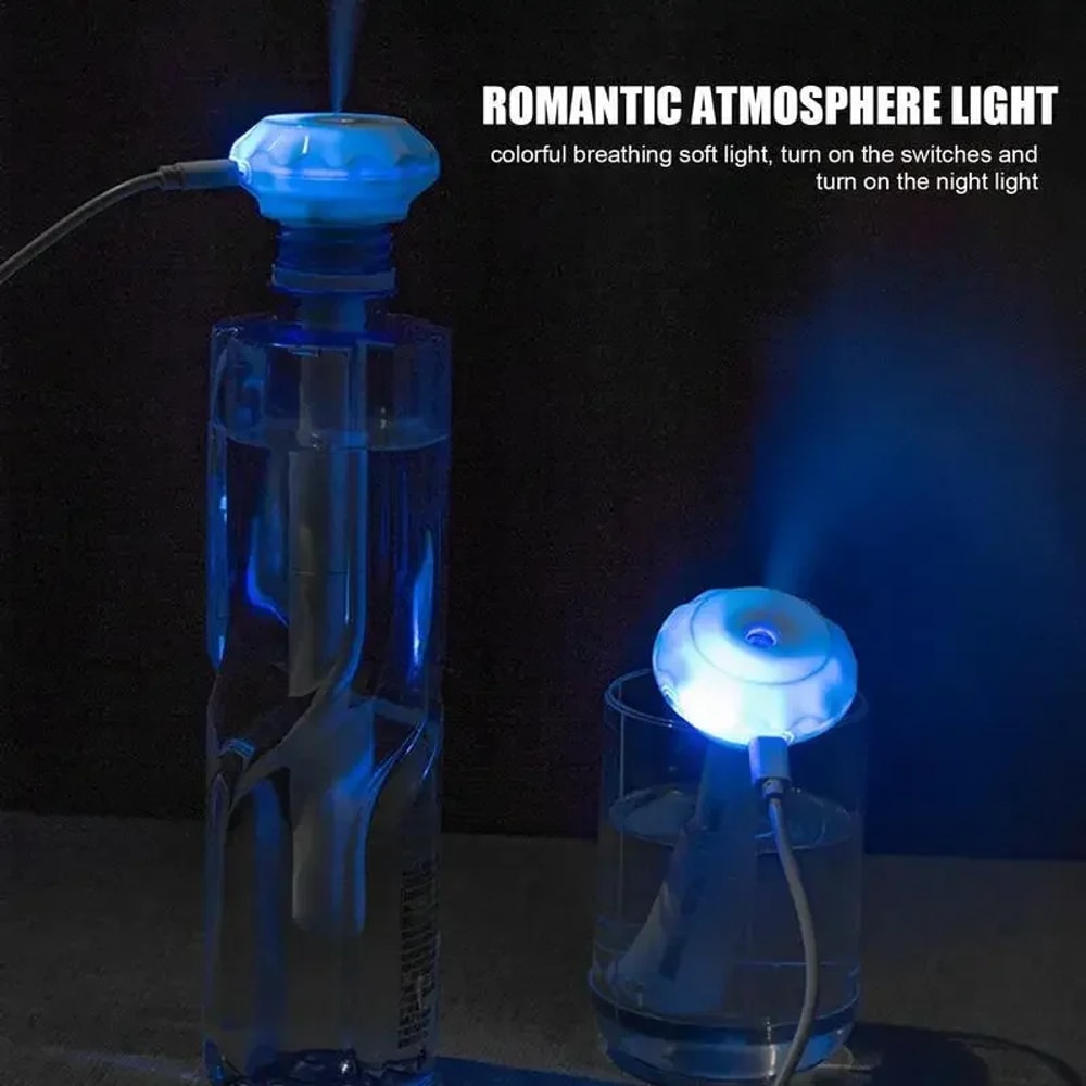 USB Mini Ultrasonic Air Humidifier for Car - LED Lamp Aroma Diffuser with Anion Mist and Romantic Light
