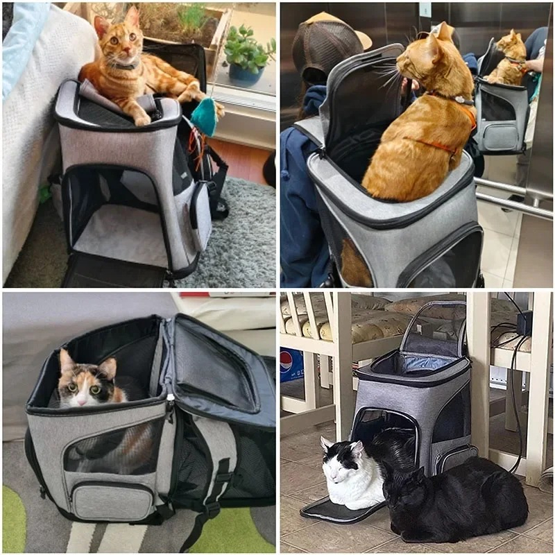 Breathable Pet Carrier Backpack for Cats and Small Dogs, Foldable & Expandable Travel Bag with Large Capacity