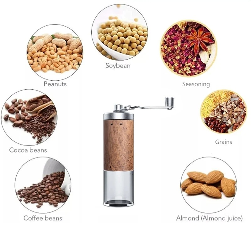 Portable Manual Coffee Grinder – Stainless Steel & Wood Hand Crank for Home, Travel & Camping