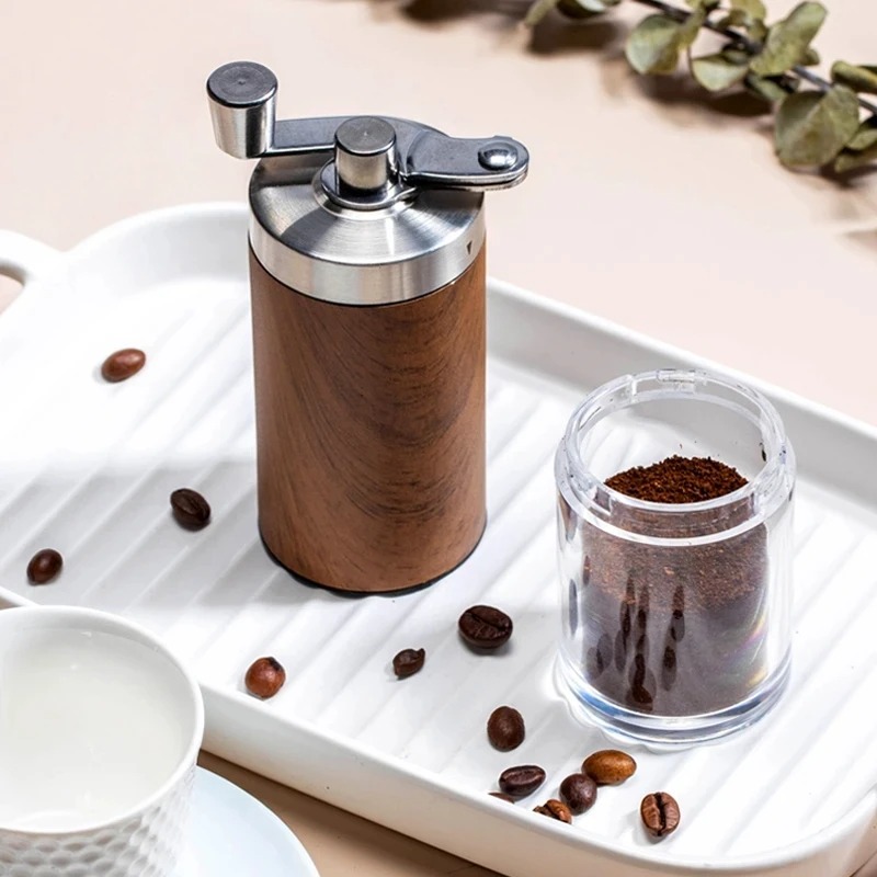 Portable Manual Coffee Grinder – Stainless Steel & Wood Hand Crank for Home, Travel & Camping
