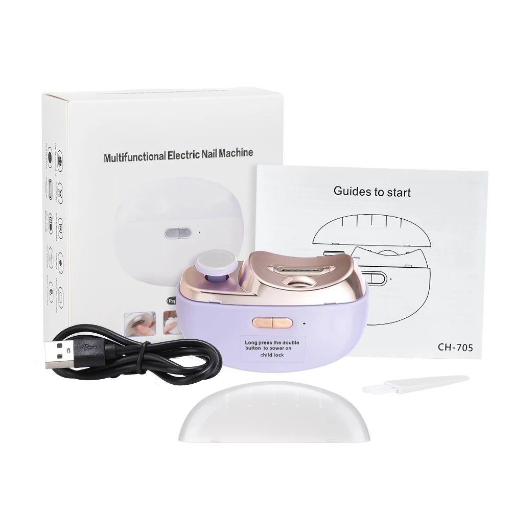 USB Cordless Nail Care System – Automatic Trimmer Clipper Polisher and Brush for Manicure & Pedicure All-in-One Tool