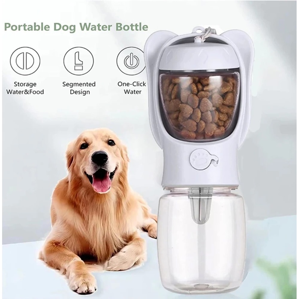Portable Pet Water Bottle with Food Storage for Dogs & Cats – Perfect for Outdoor Adventures