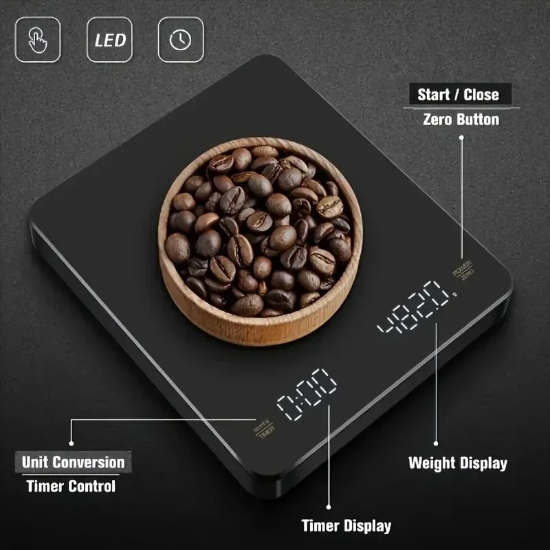 High Precision Digital Coffee Scale with Timer & LED Display for Espresso and Baking