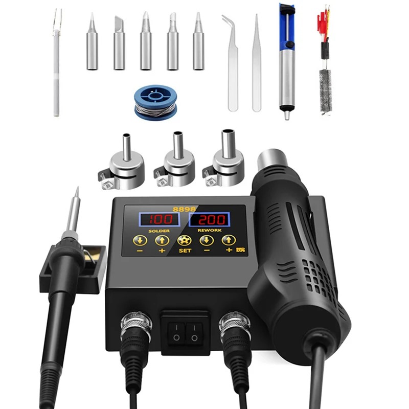 Portable Digital Soldering Station with Hot Air Blower Gun and Desoldering Tool Kit – Professional Rework Kit