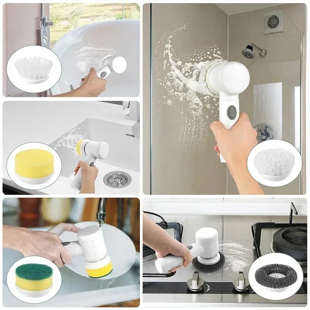 Electric Power Spin Scrubber For Bathroom Shower Bathtub Tile Cleaner With 5 Replaceable Brush Hea 4