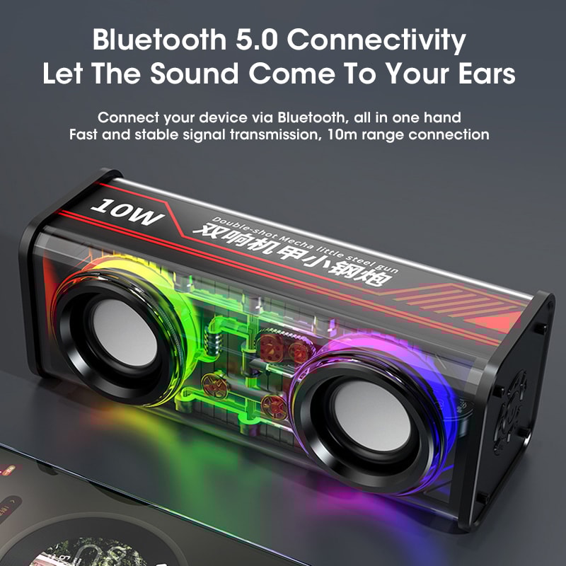 V8 Transparent Mecha Bluetooth Wireless Music Speaker With Bass Subwoofer RGB Light For Parties 1