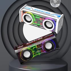 v8 transparent mecha bluetooth wireless music speaker with bass subwoofer & rgb light for parties