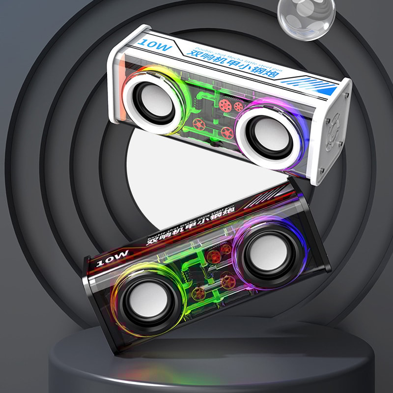 V8 Transparent Mecha Bluetooth Wireless Music Speaker With Bass Subwoofer RGB Light For Parties 0