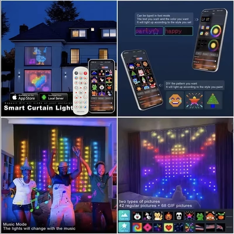 Smart Curtain Lights with Bluetooth App Control – LEDs RGB String Lights for Bedroom, Window, and DIY Decor