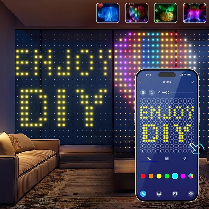 Smart Curtain String Lights – Bluetooth APP Control Christmas Fairy Lights for Weddings, Parties, and DIY Picture