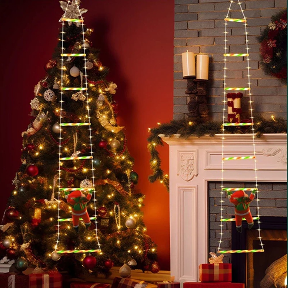 Santa Claus Climbing Ladder String Lights – Modes USB LED Lamp for Christmas Tree & Garden
