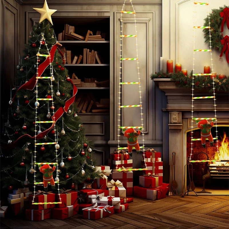 Santa Claus Climbing Ladder String Lights – Modes USB LED Lamp for Christmas Tree & Garden